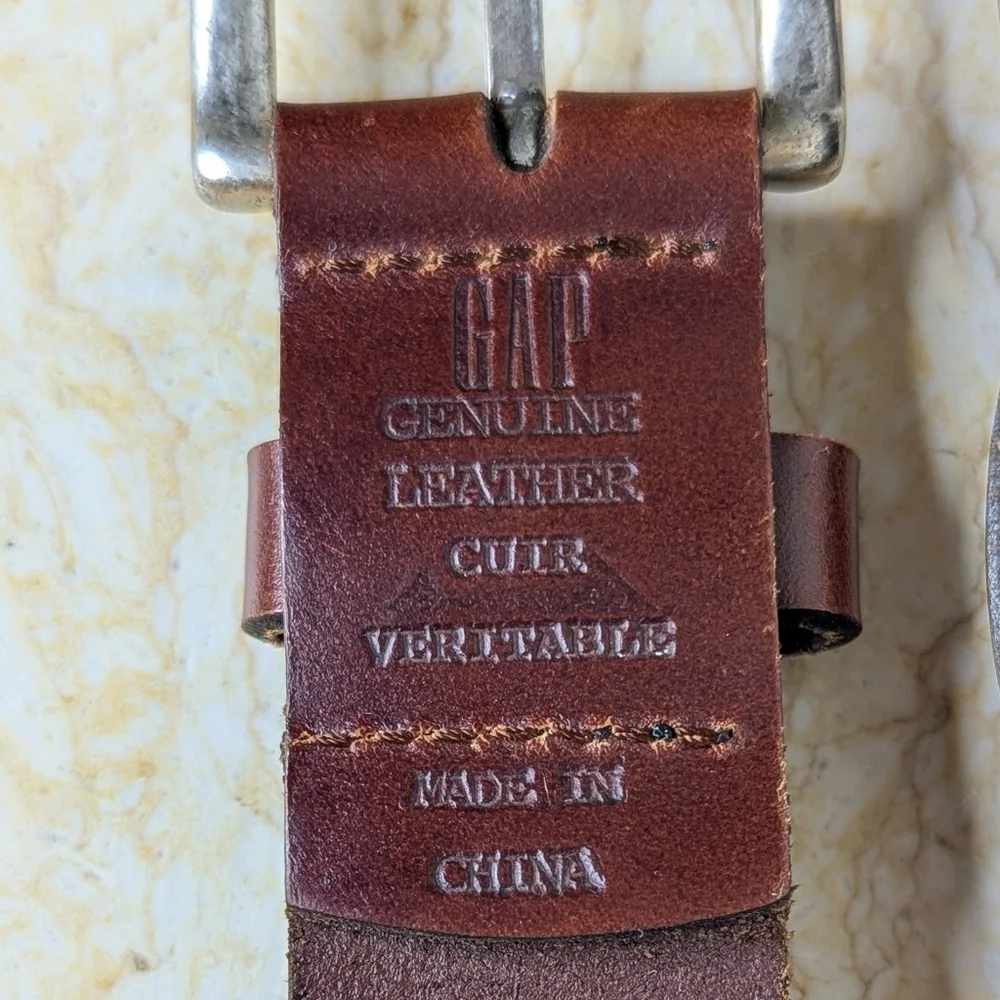 Vintage Gap Braided Dark Brown Leather Silver Tone Brass Buckle Belt Size L